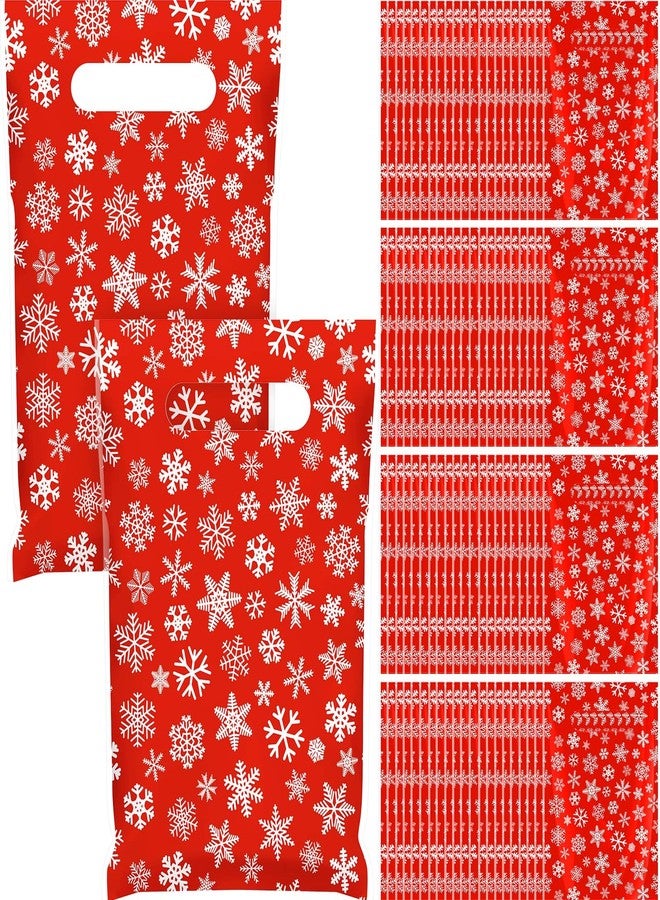 Wesnoy 100 Pieces Christmas Plastic Gift Bags Bulk Christmas Red Snowflake Candy Bags with Handle Xmas Treat Bags Holiday Goodie Bags for Christmas Party Favor Supplies Decoration - Image 1